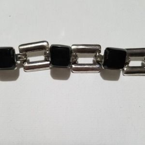 Taxco Sterling Silver Onyx Agate Bracelet Vtg.